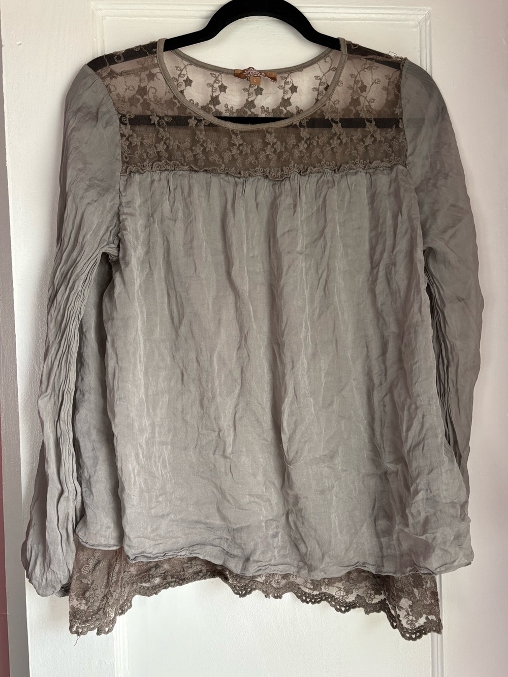 Carla Conti Italy Silk Lace Blouse Top L